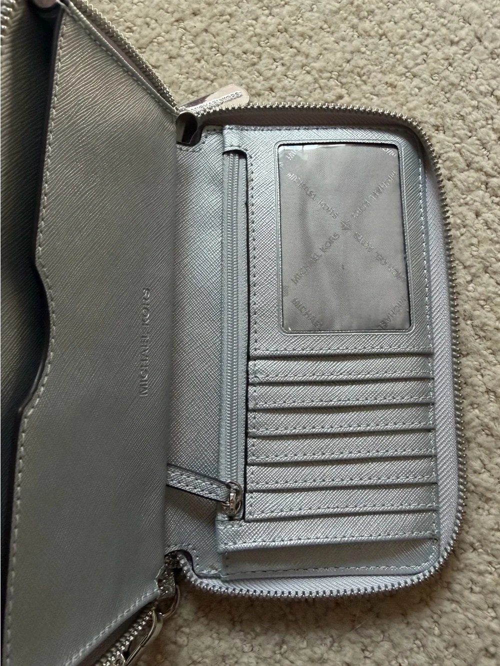 Michael Kors Glitter Zip-Around Phone Wallet in Silver